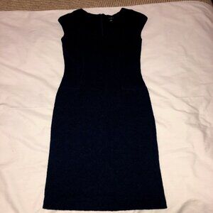 Ann Taylor Womens Size 0 Jacquard Cap Sleeve Sheath Dress Knee Length. Drk. NAVY